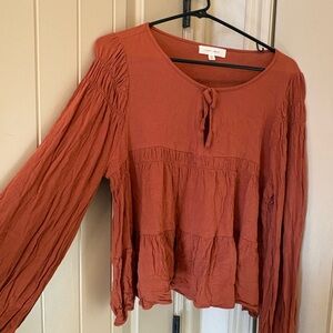 Elegant Rust Blouse with Tie Detail